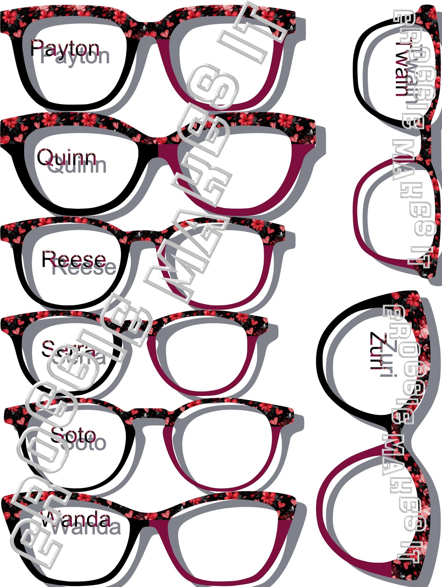 Passion Petals 2 Color Split frame topper for Pair frames, Plum, black