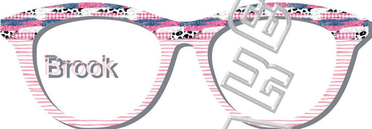 Pink Denim Cow Brush Strokes over Pink Watercolor Stripes split frame topper for Pair frames