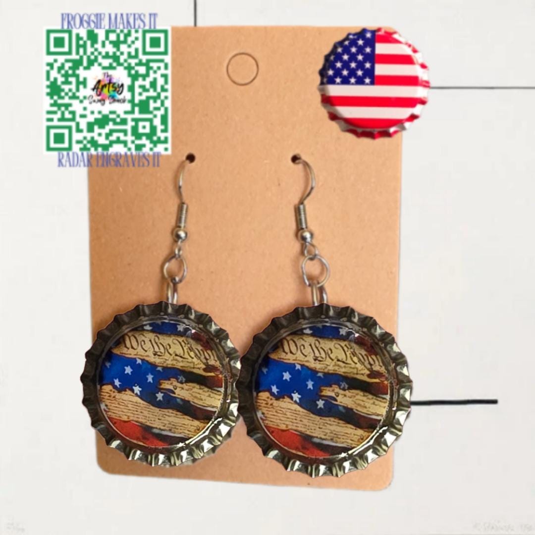 All American Bottle Cap Earrings, handmade