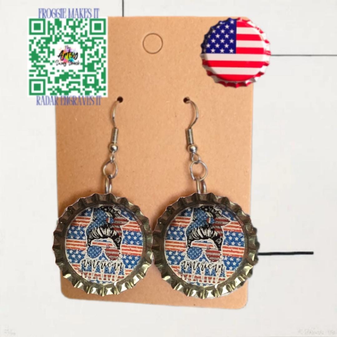 All American Bottle Cap Earrings, handmade