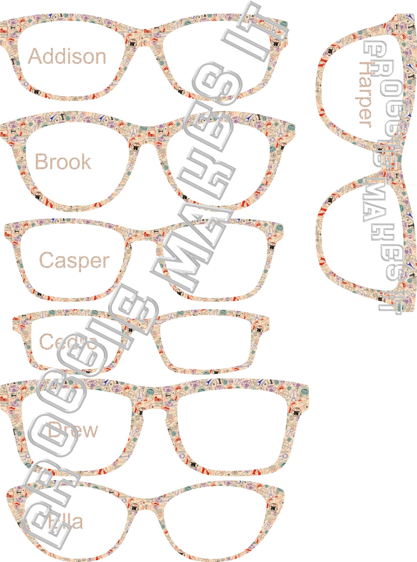 Passport Stamps frame topper compatible with Pair frames